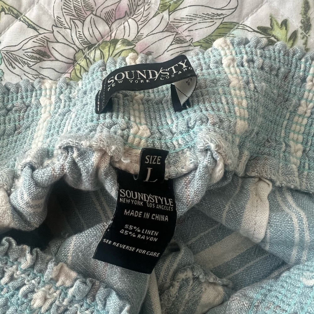 Soundstyle Women's Wide Leg Linen Blend Pants in Light Blue Stripe